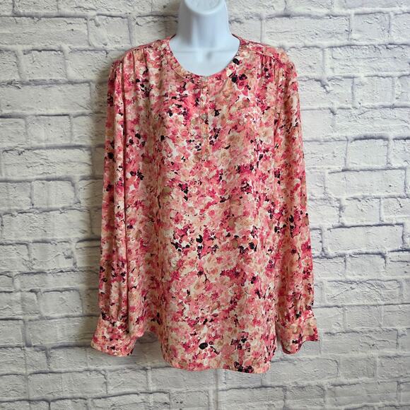 The Limited Tops - The Limited XL Pink Floral Popover Long Sleeve Blouse